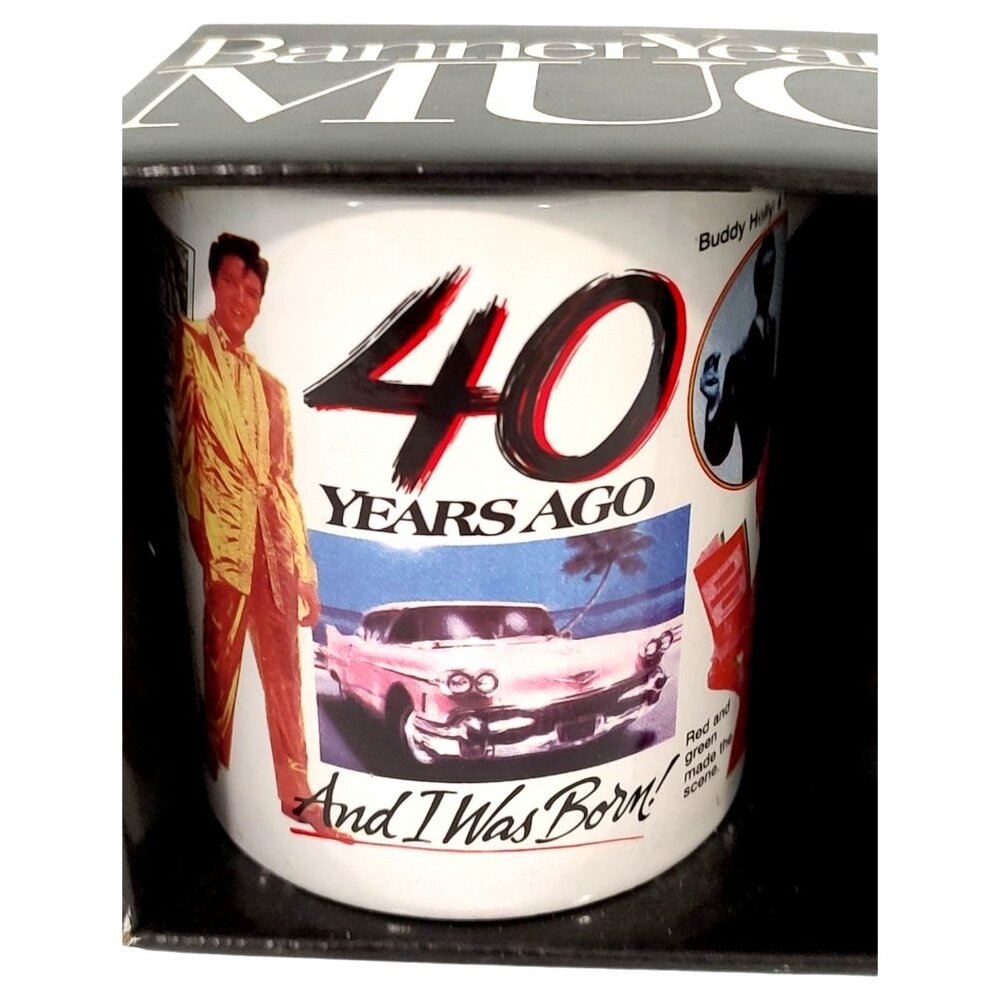 Vintage 40 Years Ago Commemorative Banner Ceramic Mug Elvis Collectible